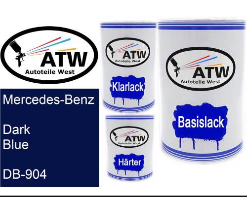 Mercedes-Benz, Dark Blue, DB-904: 500ml Lackdose + 500ml Klarlack + 250ml Härter - Set, von ATW Autoteile West.
